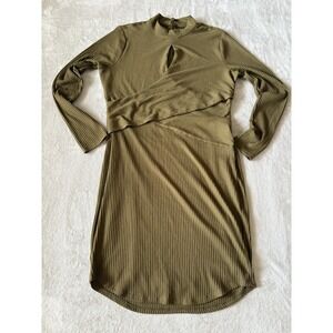Guess Los Angeles Women's XL Bodycon Ribbed Cutout Faux Wrap Knee‎ Length Dress